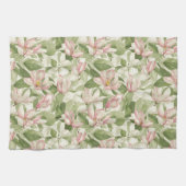 ヴィンテージピンクとホワイトマグノリアス キッチンタオル (横)