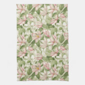 ヴィンテージピンクとホワイトマグノリアス キッチンタオル (縦)