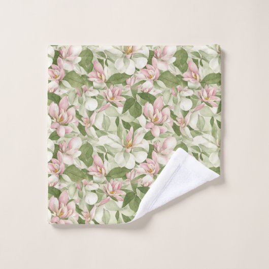 ヴィンテージピンクとホワイトマグノリアス バスタオルセット (ウォッシュタオル)