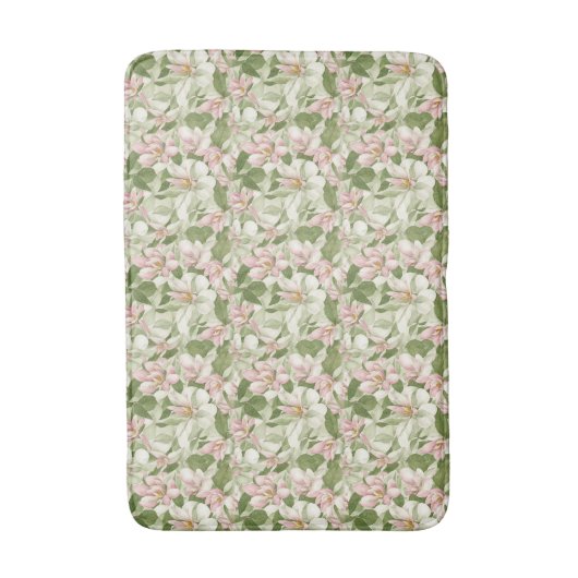 ヴィンテージピンクとホワイトマグノリアス バスマット (正面縦)