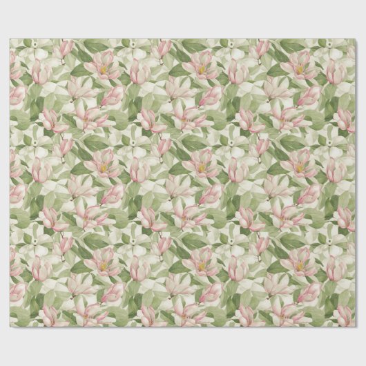 ヴィンテージピンクとホワイトマグノリアス ラッピングペーパー (フラット)