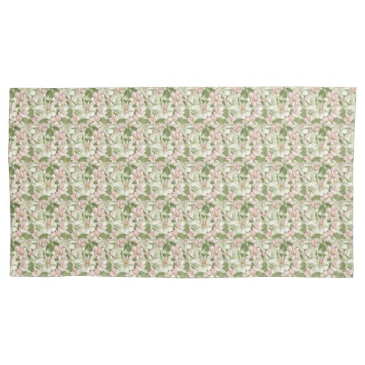 ヴィンテージピンクとホワイトマグノリアス 枕カバー (正面左)