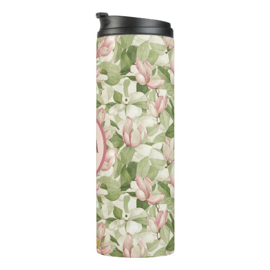 ヴィンテージピンクとホワイトマグノリアパーソナライズされた タンブラー (回転右)