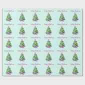ヴィンテージピンクとミントクリスマスツリー ラッピングペーパー (フラット)