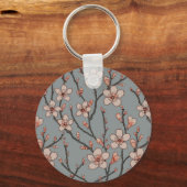 ヴィンテージピンクと灰色の花のパターン キーホルダー (正面)