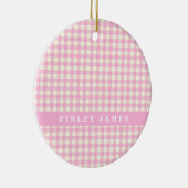 ヴィンテージピンクと白のギンガムプレイドパーソナライズされた セラミックオーナメント (右)