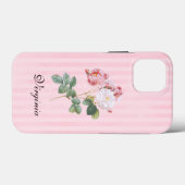 ヴィンテージピンクと白のバラがピンク色のストライプ Case-Mate iPhoneケース (裏面 (横))