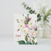 ヴィンテージピンクと白のバラとトンボ ポストカード (スタンド正面)