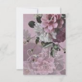 ヴィンテージピンクと白のフローラ写真の日付を保存 セーブザデート (正面)