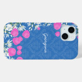 ヴィンテージピンクと白の花と青のダマスク Case-Mate iPhoneケース (裏面 (横))