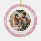 ヴィンテージピンクと白の雪片2枚 セラミックオーナメント (正面)