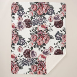 ヴィンテージピンクと紫のバラパターン シェルパブランケット