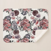 ヴィンテージピンクと紫のバラパターン シェルパブランケット (正面(横))