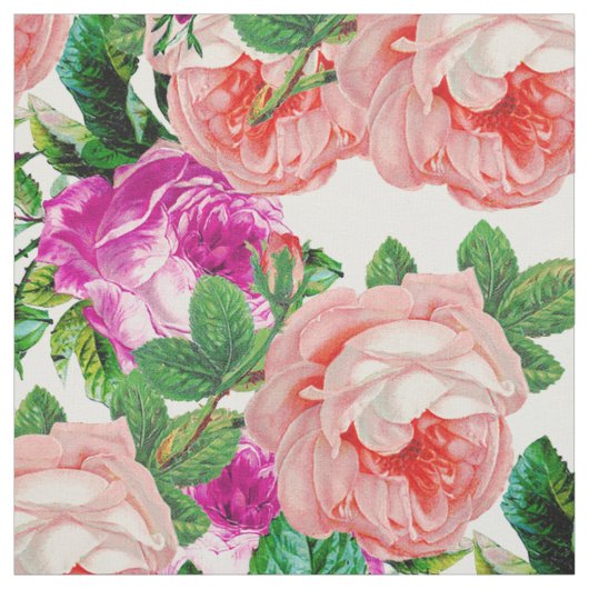 ヴィンテージピンクと紫のフローラ ファブリック (見本)