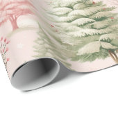 ヴィンテージピンクと緑のクリスマスパイン ラッピングペーパー (ロールコーナー)