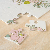 ヴィンテージピンクと緑のフローラおもしろい名 ジグソーパズル (側面)