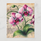 ヴィンテージピンクと緑の蘭シート音楽スクラップブック (正面)