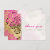 ヴィンテージピンクと茶色のダマスクサンキューカード サンキューカード (正面/裏面)