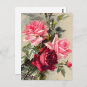 ヴィンテージピンクと赤いバラのポストカード ポストカード (正面/裏面)