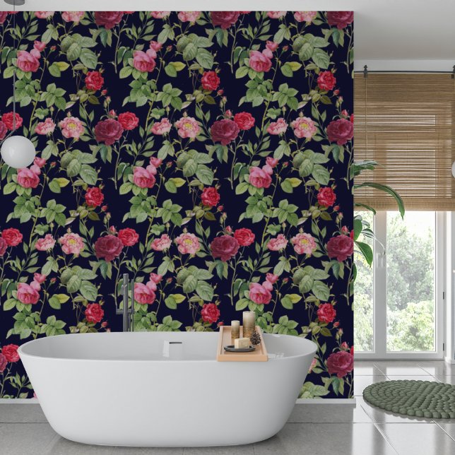 ヴィンテージピンクと赤のバラがダークブルー 壁紙 (クリエイターアップロード済み)