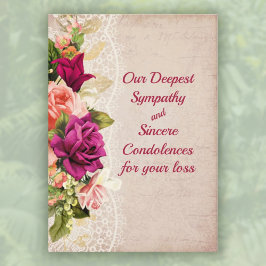 ヴィンテージピンクと赤のバラとレース悔やみや弔慰 カード