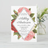 ヴィンテージピンクと赤のローズブライダルシャワーへの招待 招待状 (スタンド正面)