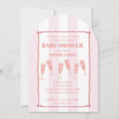ヴィンテージピンクと赤の波状縁ど赤ちゃんシャワー 招待状 (正面)