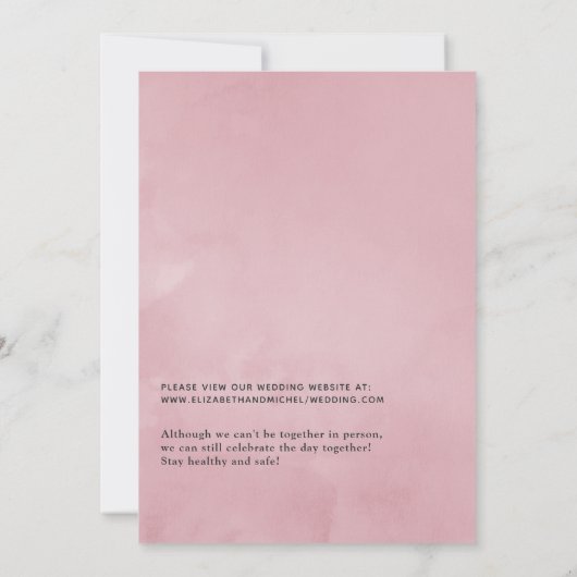 ヴィンテージピンクと金ゴールドのオンライン仮想結婚機器 招待状 (裏面)