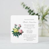 ヴィンテージピンクと黄色のバラの花ブライダルシャワー 招待状 (スタンド正面)