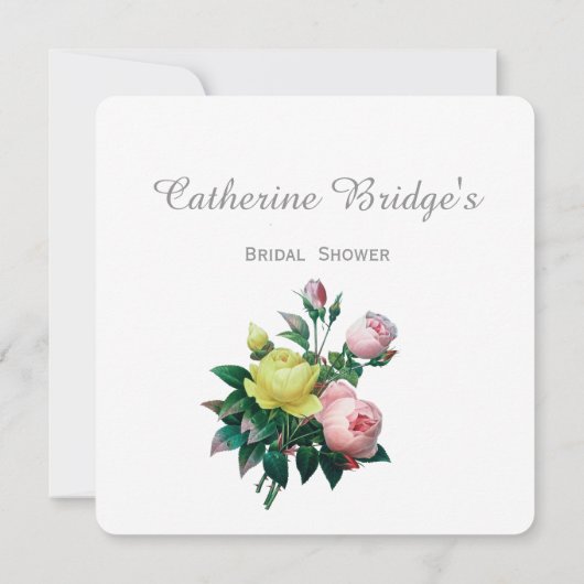 ヴィンテージピンクと黄色のバラの花ブライダルシャワー 招待状 (裏面)