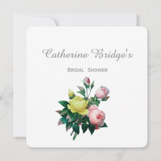 ヴィンテージピンクと黄色のバラの花ブライダルシャワー 招待状