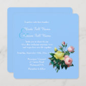 ヴィンテージピンクと黄色のバラ結婚の花 招待状 (正面/裏面)