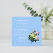 ヴィンテージピンクと黄色のバラ結婚の花 招待状 (スタンド正面)