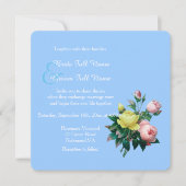 ヴィンテージピンクと黄色のバラ結婚の花 招待状 (正面)