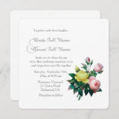 ヴィンテージピンクと黄色のバラ結婚の花 招待状 (正面/裏面)