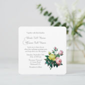 ヴィンテージピンクと黄色のバラ結婚の花 招待状 (スタンド正面)