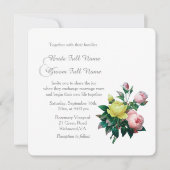 ヴィンテージピンクと黄色のバラ結婚の花 招待状 (正面)