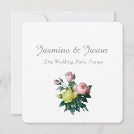 ヴィンテージピンクと黄色のバラ結婚の花 招待状