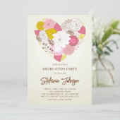 ヴィンテージピンクと黄色のフローラハートの卒業 招待状 (スタンド正面)