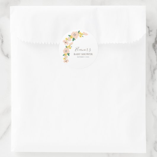 ヴィンテージピンクと黄色のフローラ赤ちゃんシャワー ラウンドシール (バッグ)