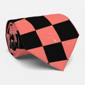 ヴィンテージピンクと黒のチェッカーボードパターン ネクタイ (ロール)