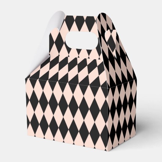 ヴィンテージピンクと黒のハーレクインパターン フェイバーボックス (正面サイド)