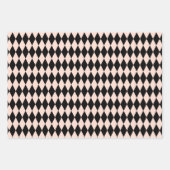 ヴィンテージピンクと黒のハーレクインパターン ラッピングペーパーシート (正面2)