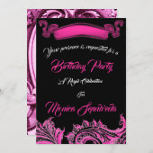 ヴィンテージピンクと黒の誕生日パーティーへの招待 招待状 (正面/裏面)