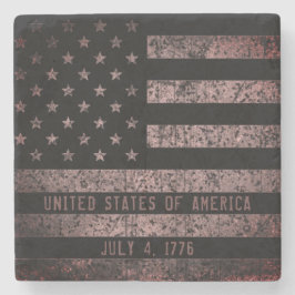 ヴィンテージピンクと黒アメリカ国旗 ストーンコースター