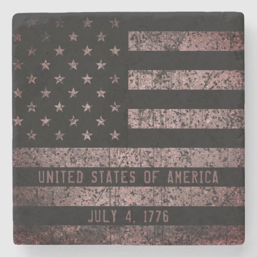 ヴィンテージピンクと黒アメリカ国旗 ストーンコースター (正面)
