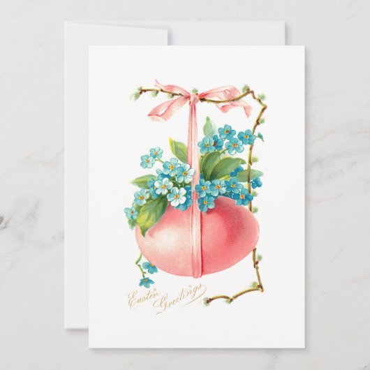 ヴィンテージピンクのイースター卵、リボン忘れと-Me-Nots シーズンカード (正面)