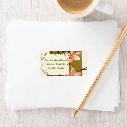 ヴィンテージピンクのオ結婚サンショウウオの花 ラベル (インサイチュ)