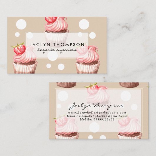 ヴィンテージピンクのカップケーキの名刺 名刺 (正面/裏面)