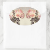 ヴィンテージピンクのキャベツバラ花シール 楕円形シール (バッグ)